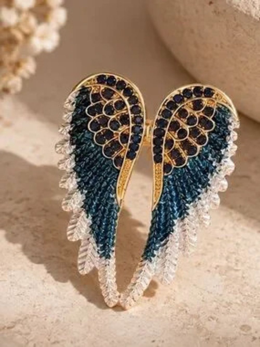 Jeweled Angel Wings Brooch Elegant Crystal Embellished Wing Pin